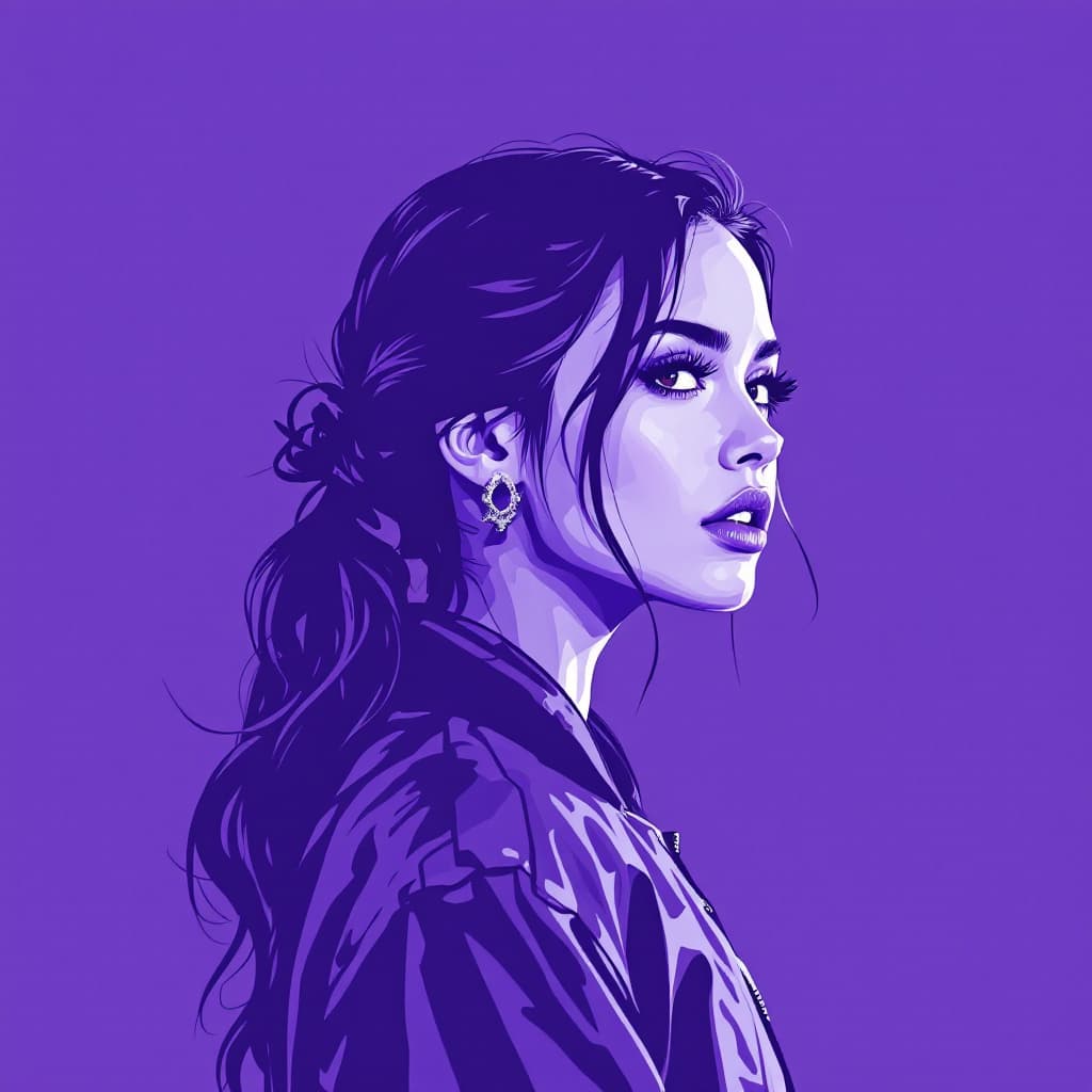 AI generated: Image is a monochromatic,create a stylized, comic-style digital illustration of a pop singer wearing...