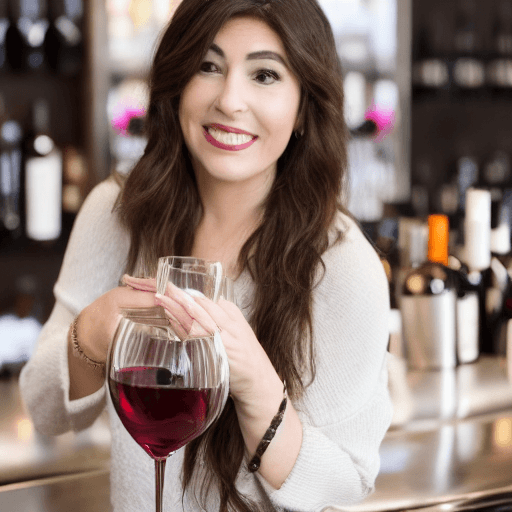 AI generated: Professional photo of a woman drinking red wine at a bar, captured in a high-end camera, low-light e...