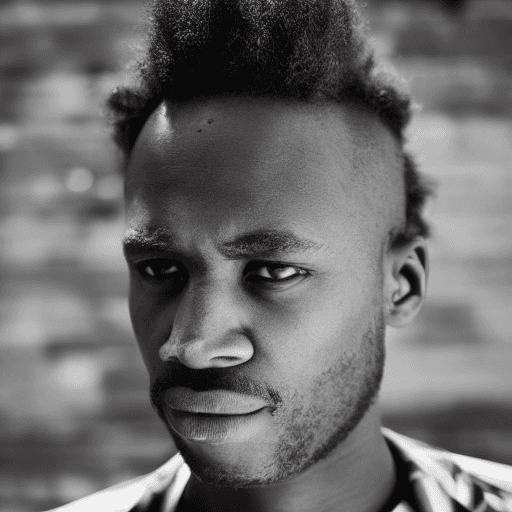 AI generated: wallpaper, high texture quality photo of black man, staring at camera, extreme close-up, black and w...