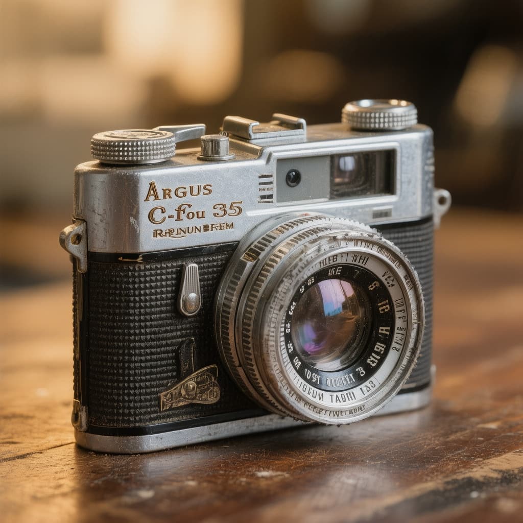 AI generated: Vintage 1950s Argus C-Four 35 mm Rangefinder Film Camera
