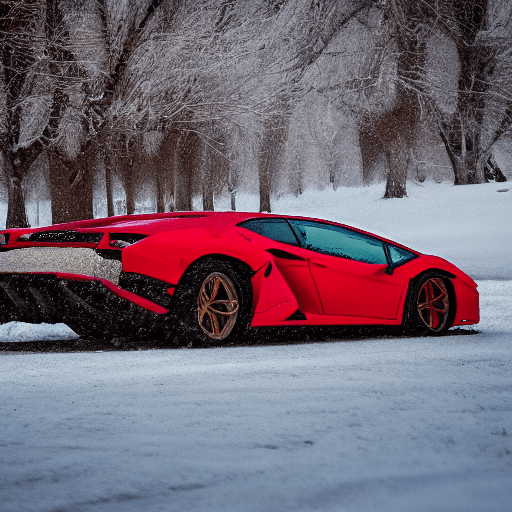 AI generated: a realistic red Lamborghini in snow