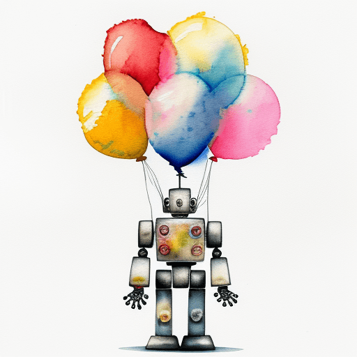 AI generated: abstract pencil and watercolor art of a lonely robot holding a balloon