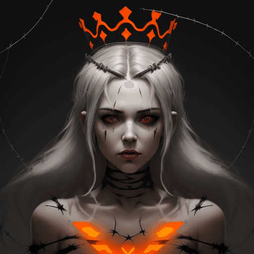 AI generated: An image of a female with crown of barbed wire and a glow orange, in the style of speedpainting, dar...