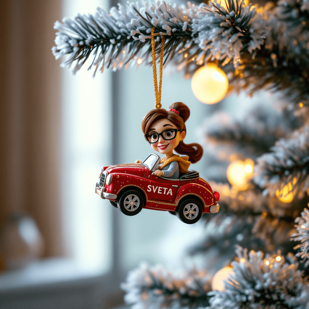 AI generated: Medium shot. Christmas tree in the room. Disney-style Christmas decoration, Pixar hangs on the branc...