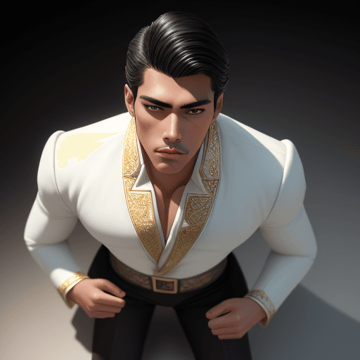 AI generated: Ground - Shot Angle - Looking down at figure from knee level, elegant, handsome, charro, mexicano, m...