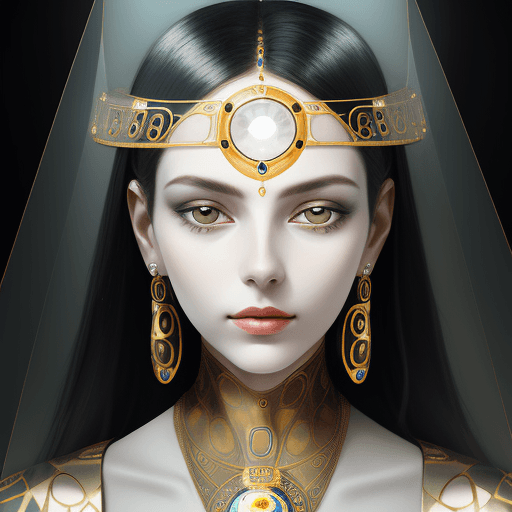 AI generated: portrait of woman inspired by gustav klimt, futuristic, front view, symetry, diamonds jewellery arou...