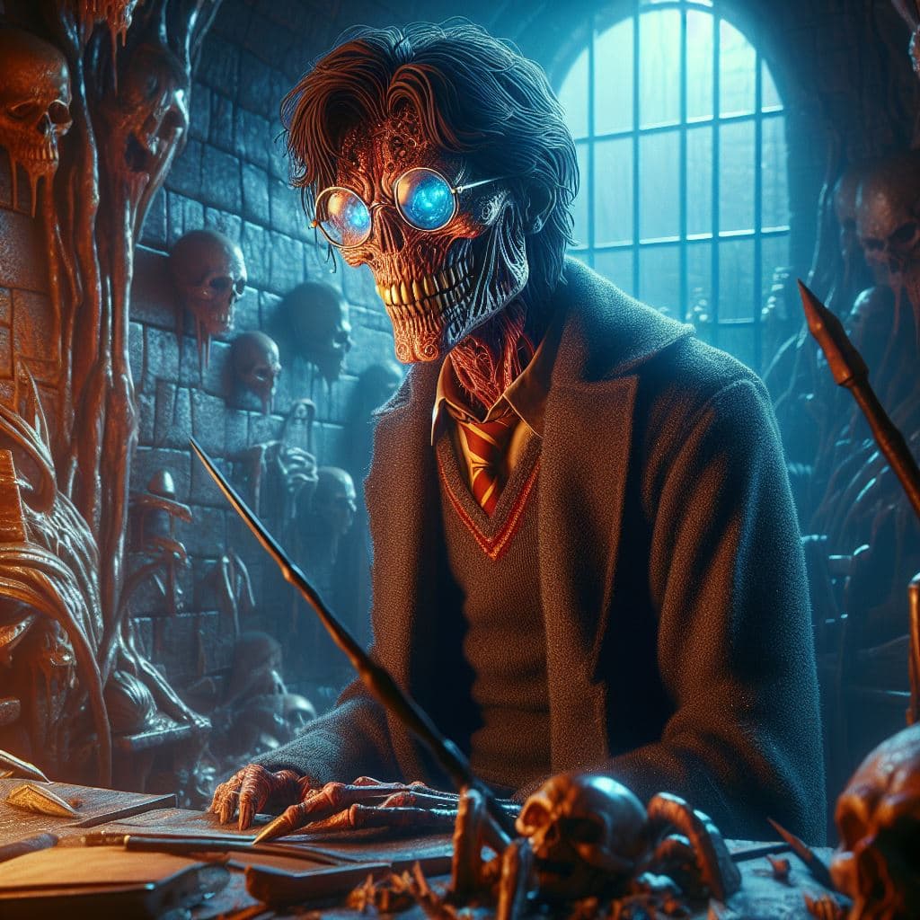 AI generated: Harry Potter in the dungeon, shiny, highly detailed, photorealistic, dynamic light, glasses, extreme...