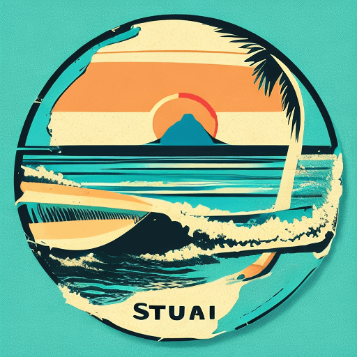 AI generated: Vector design for a surfer t-shirt of a nice beach with 3 nice colored surfboards stuck in the sand,...