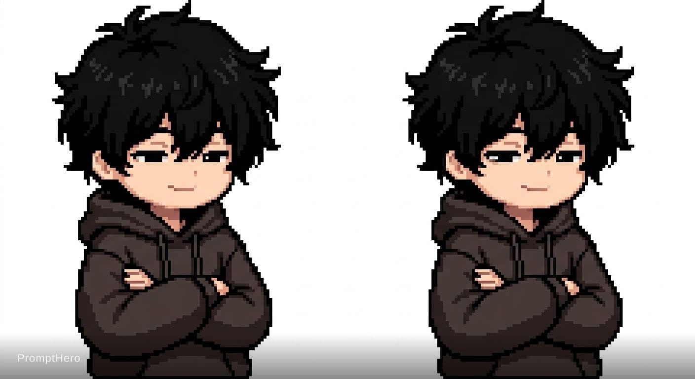 AI generated: 16-bit pixel art chibi character sprite, a cute 2-head tall anime boy inspired by 1cc0b7d540a23c715b...