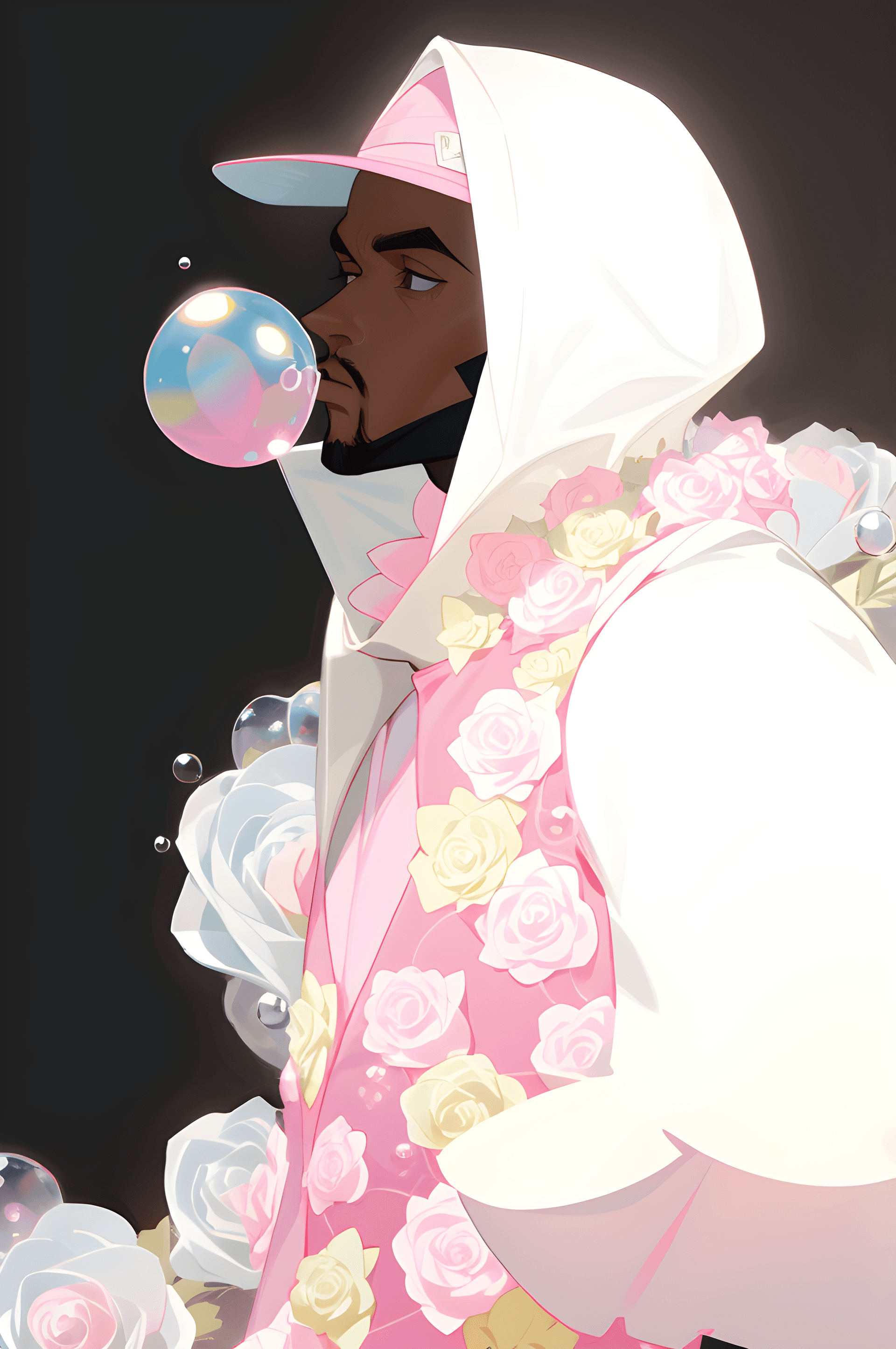 AI generated: a man with a bubble in his mouth, vector art, inspired by Barkley Hendricks, tumblr, rose quartz, we...