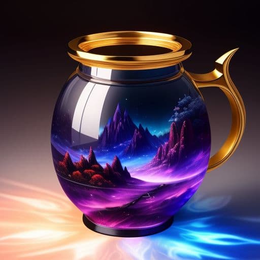 AI generated: Pouring the Universe into a luxurious potion bottle cup, fantasy art, concept art, rococo, aurora, b...
