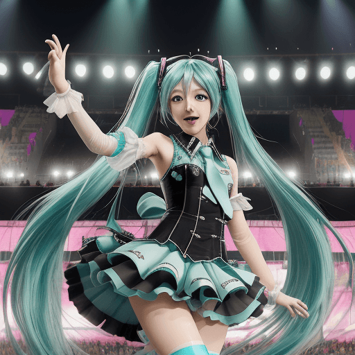 AI generated: Draw Hatsune Miku giving a concert in Lima, Peru. Hatsune Miku, the virtual pop star, should be depi...