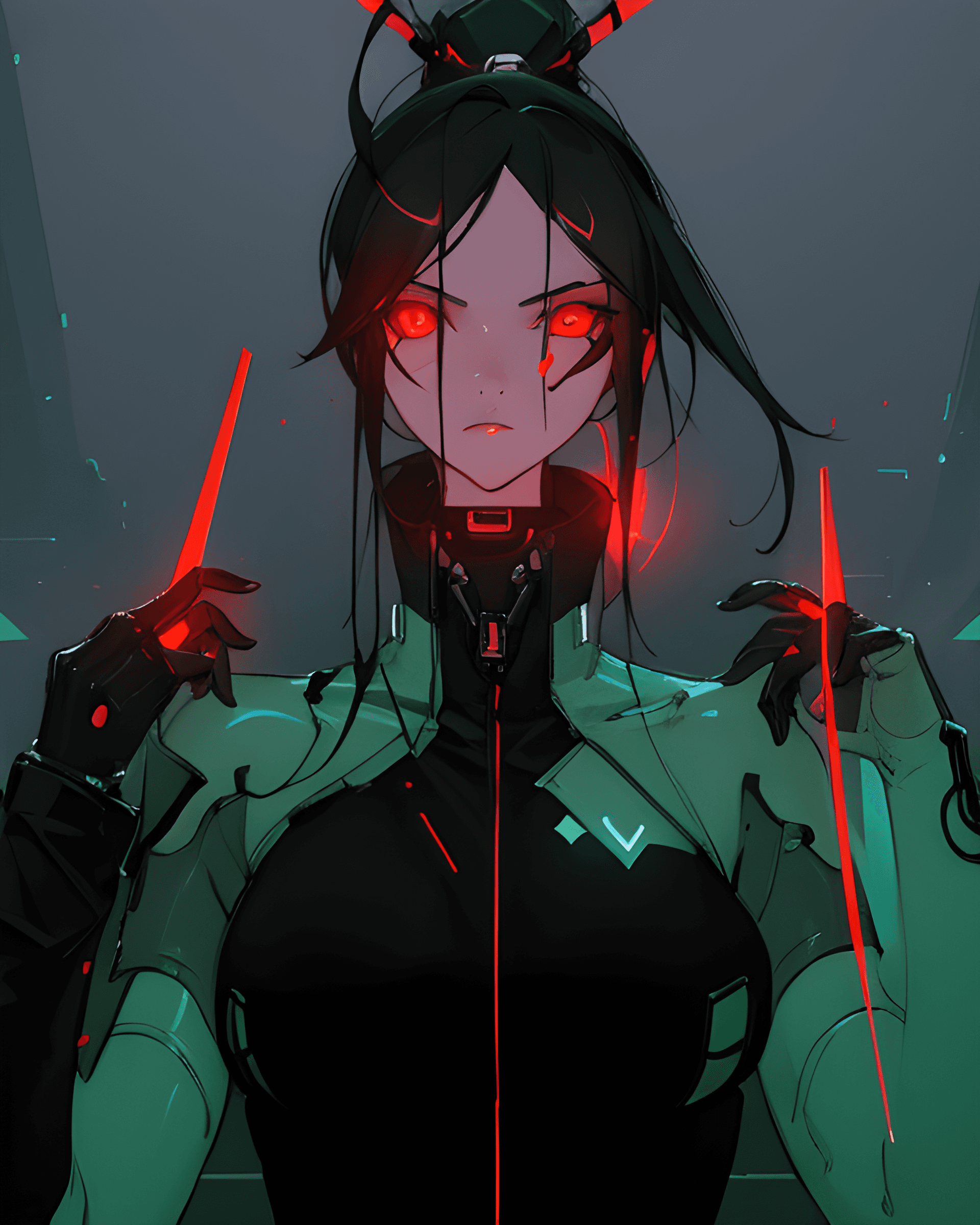 AI generated: a close up of a person holding a pair of scissors, cyberpunk art, by Victor Mosquera, tumblr, transg...