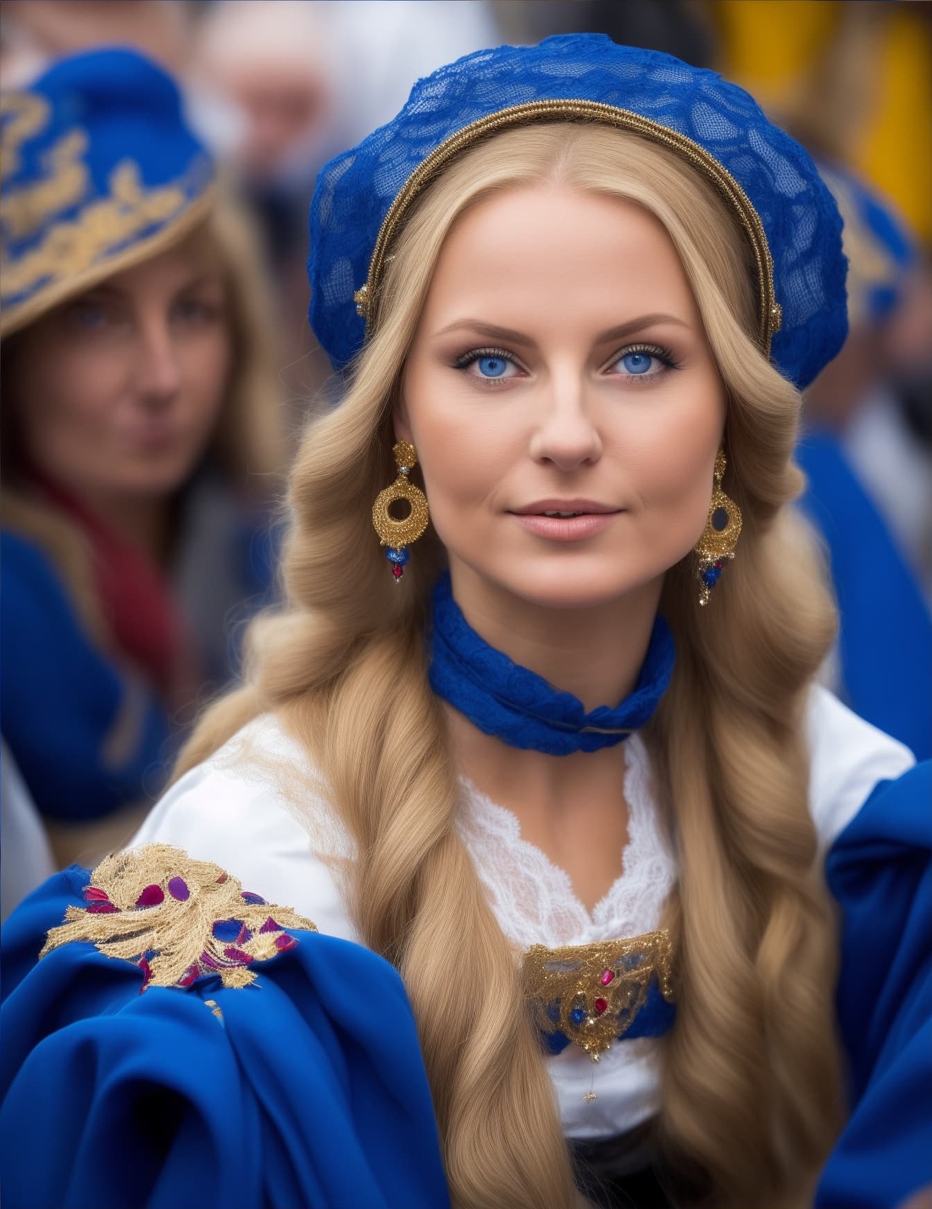 AI generated: A stunning Polish woman with long, golden locks, a perfect figure, and a captivating face, sits in t...