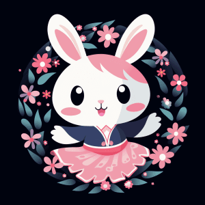AI generated: Playful anime bunny, from Heian dynasty, hopping joyfully, with cute pink and white cheeks, vector, ...