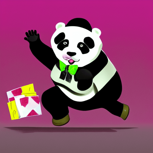 AI generated: in the style of gta v, a black and white panda wearing: a black bowler hat, a tartan bow tie, pink r...