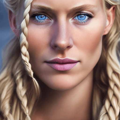 AI generated: hyper realistic waist up selfie portrait of a beautiful swedish woman with short blond messy braided...