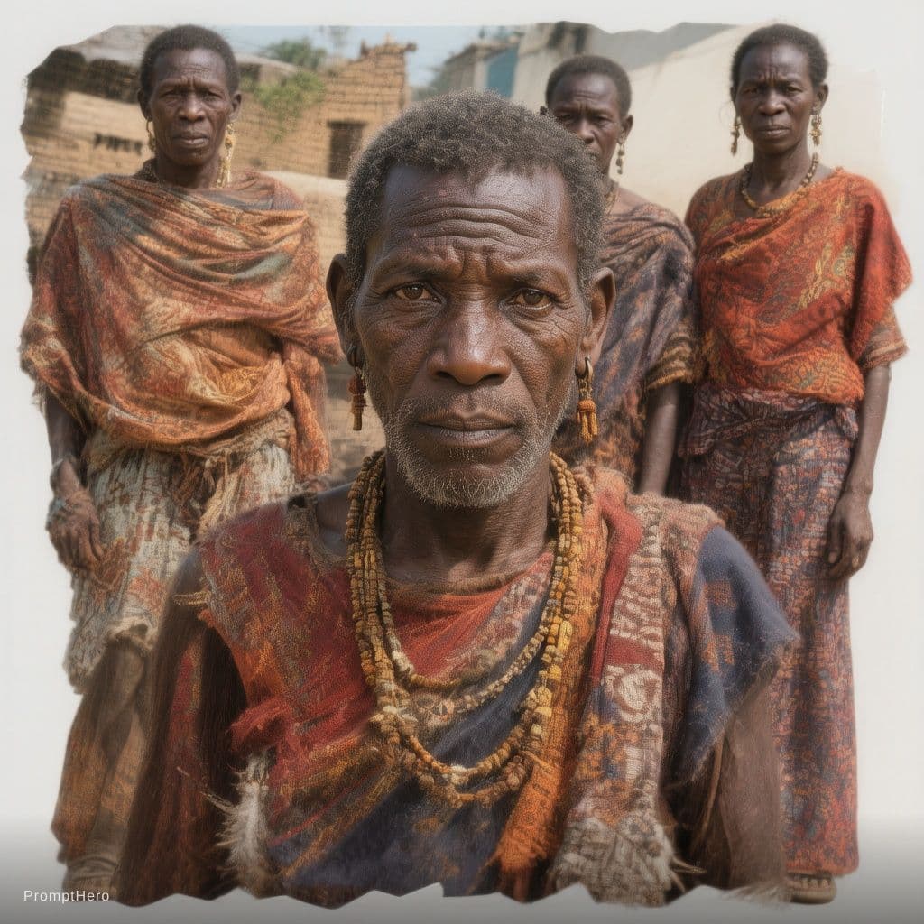 AI generated: make Madagascar African  settlers from 1825 village front view symmetrical camera they  few people l...