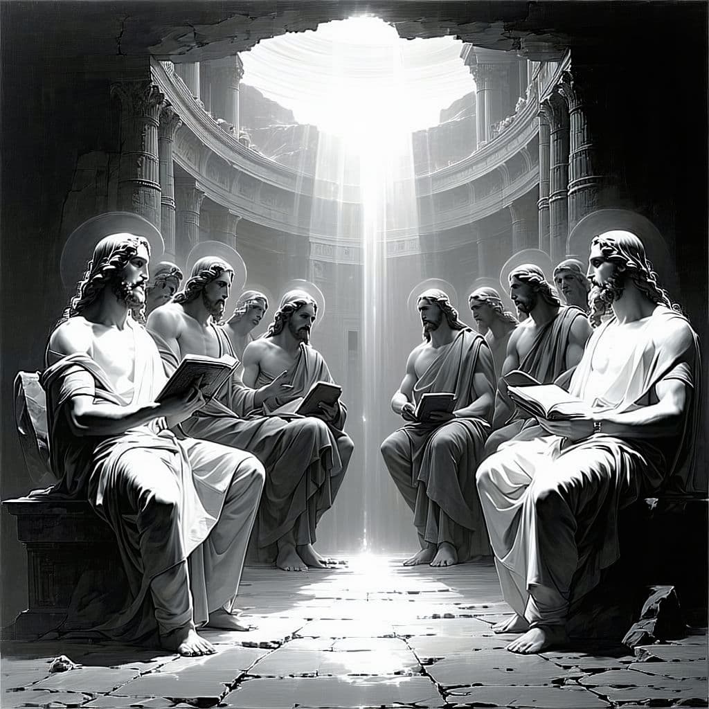 AI generated: "The Birth Of Venus, So Peep The Lesson In The Black And White Scripture, Celestial Monks Paint A Ti...