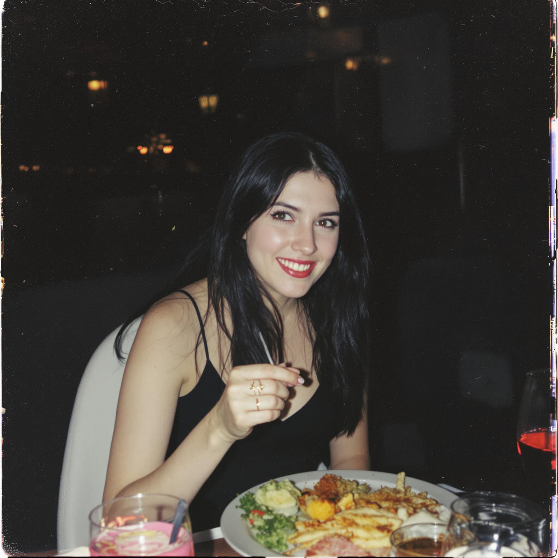 AI generated: 18-year-old woman, black hair, light blue eyes, tanned white skin, thin body, and light makeup. She'...