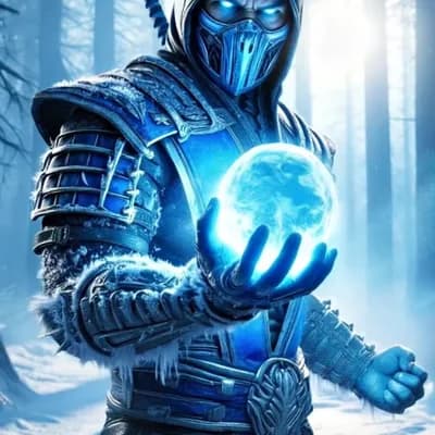 AI generated video: A jeges páncélba öltözött harcos intenzíven fókuszálva manipulálja kezeivel az izzó kék gömböt, mikö...
