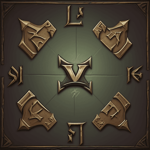AI generated: The word "Leagues" that matches the art style of an item called "V Sigil (e)" from the video game Ol...