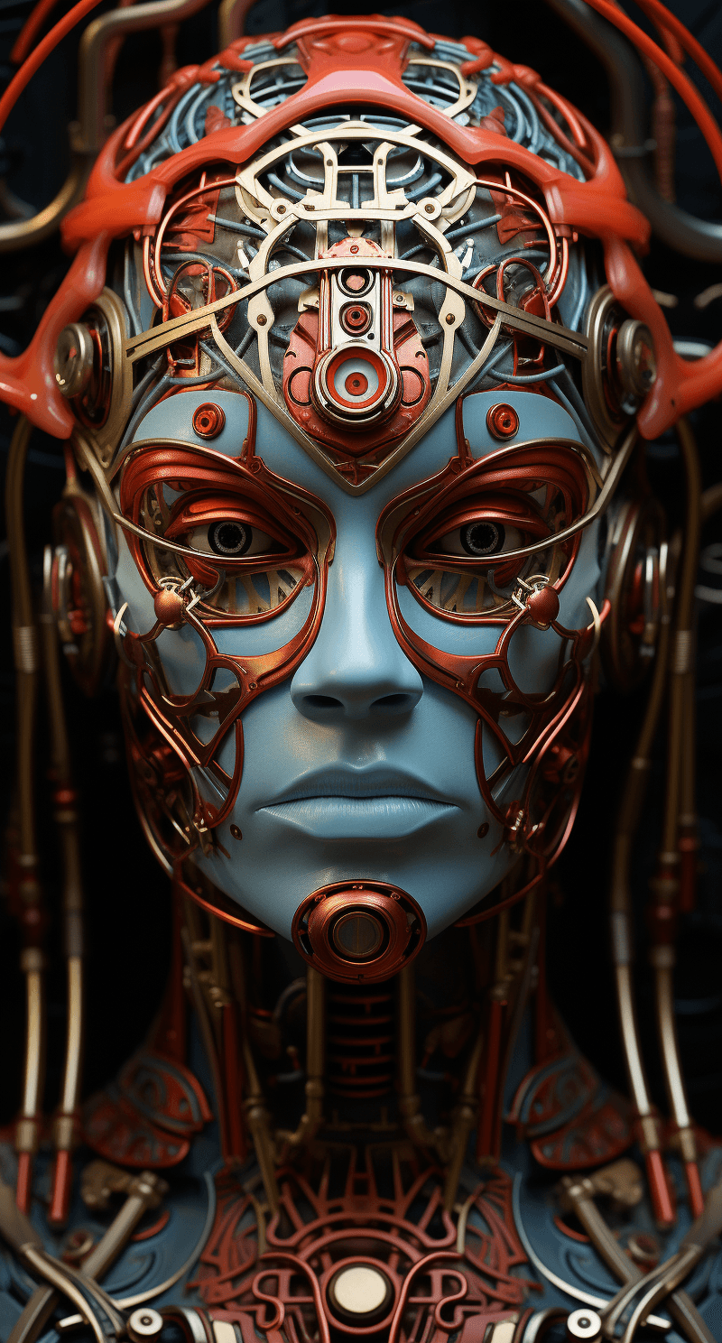 AI generated: a simulated human head modeled out of different parts, in the style of detailed science fiction illu...