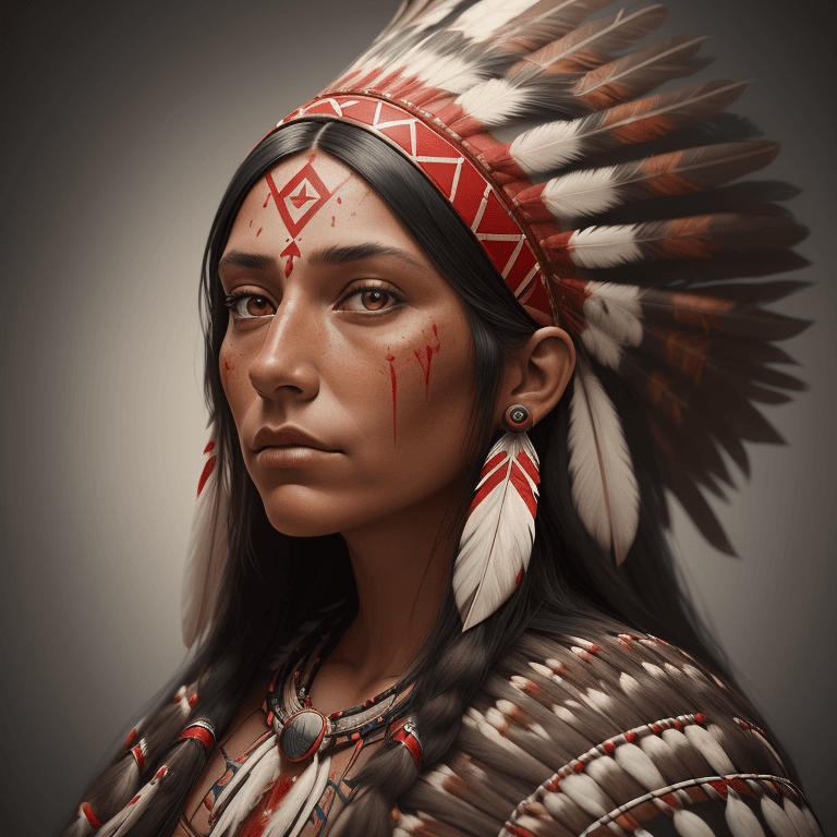 AI generated: a portrait, studio portrait, a stylized painting photograph of a native american sioux woman warrior...