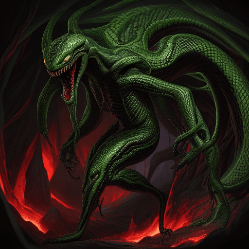 AI generated: Full body photo of a scary alien creature that looks like a snake with venom coming out from its mou...
