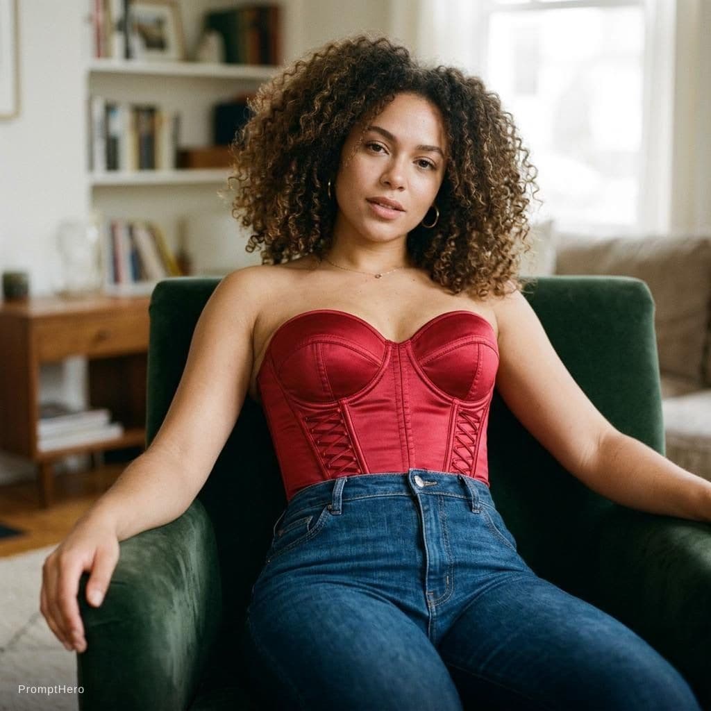 AI generated: change the clothes to a red push up corset and no underwear. highly detailed