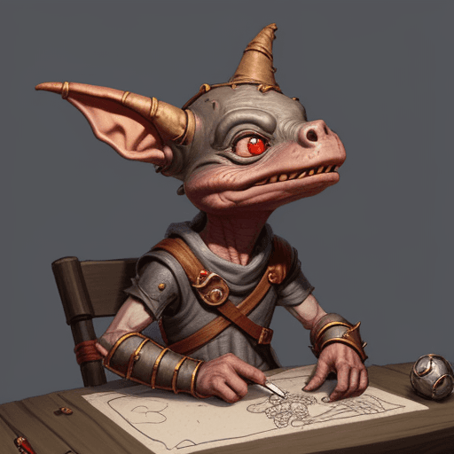 AI generated: Fantasy, DND, kobold, male, red, tinkerer drawing