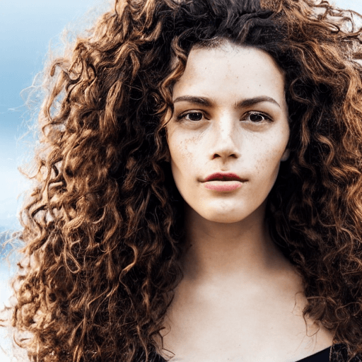AI generated: Portrait photo of an open and proud looking, beautiful model-like Galician woman with long curly bro...