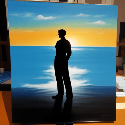AI generated: a silhouette of a person looking the horizon realistic style, acrylics
