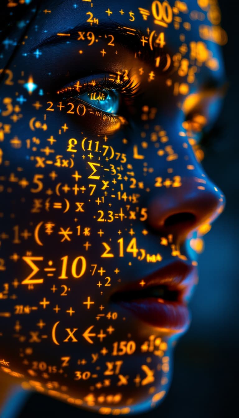 AI generated: Shadowrun Math Projection - A close-up of a person's face with set logical ambient background, DayGl...