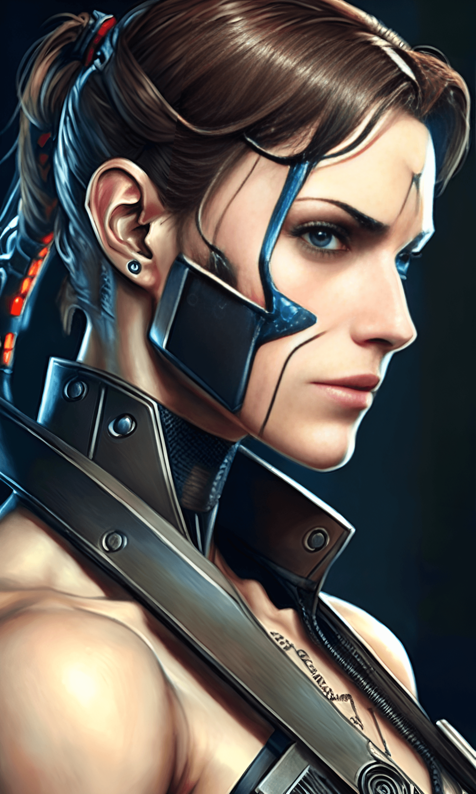 AI generated: highly detailed close up portrait of a cyborg futuristic cyberpunk version of metal gear solid, 4k r...