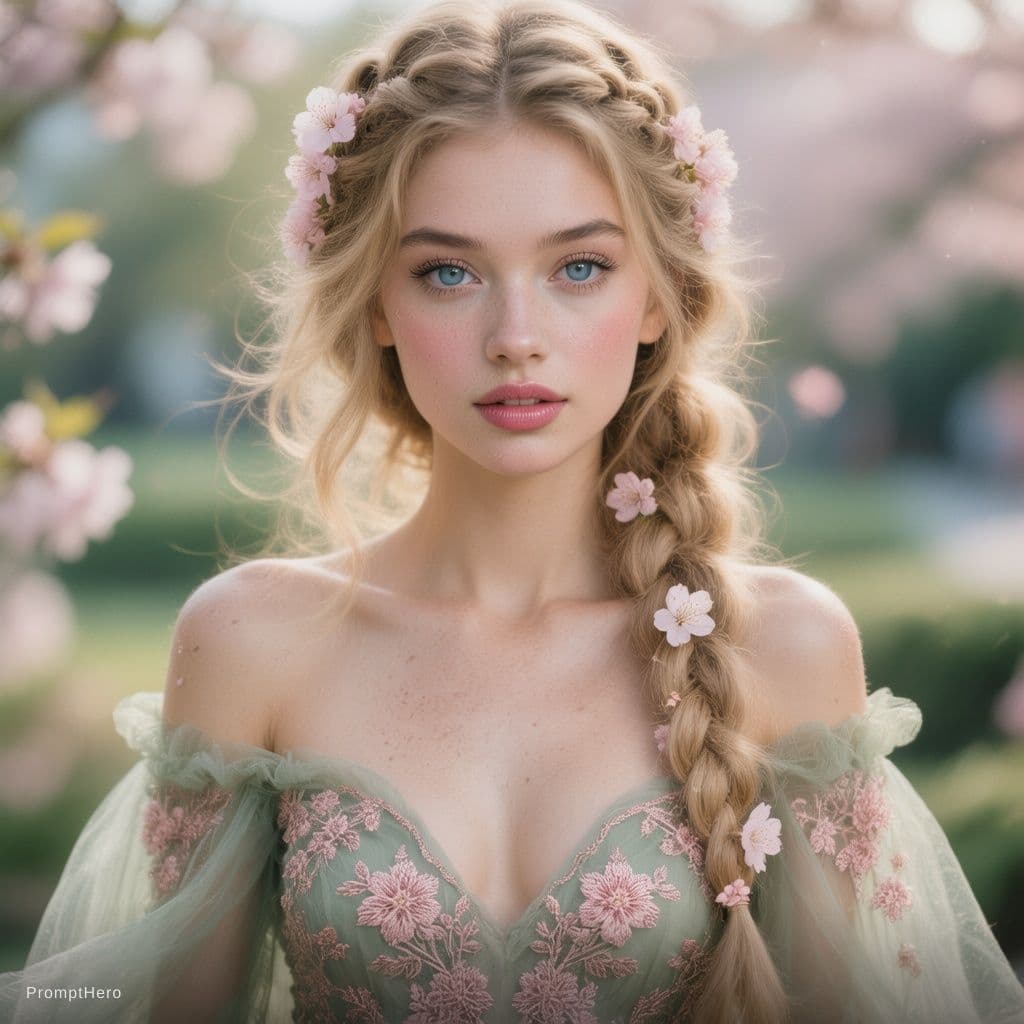 AI generated: Ultra-realistic fashion magazine portrait photograph of a stunning young woman with long blonde hair...