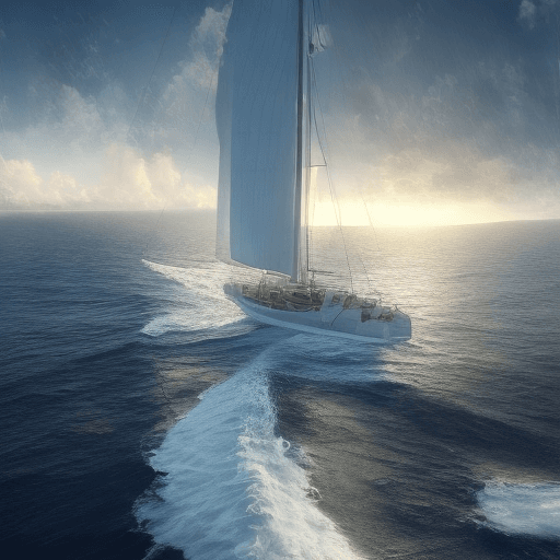AI generated: Foto de un velero ultrarrealista, luz espectacular, amanecer pálido, iluminación cinematográfica, na...
