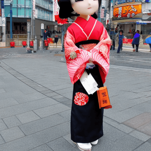 AI generated: anime geisha girl in tokyo traditionnal street