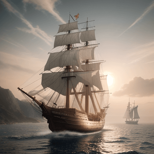 AI generated: Photo of a ultra realistic sailing ship, dramatic light, pale sunrise, cinematic lighting, battered,...