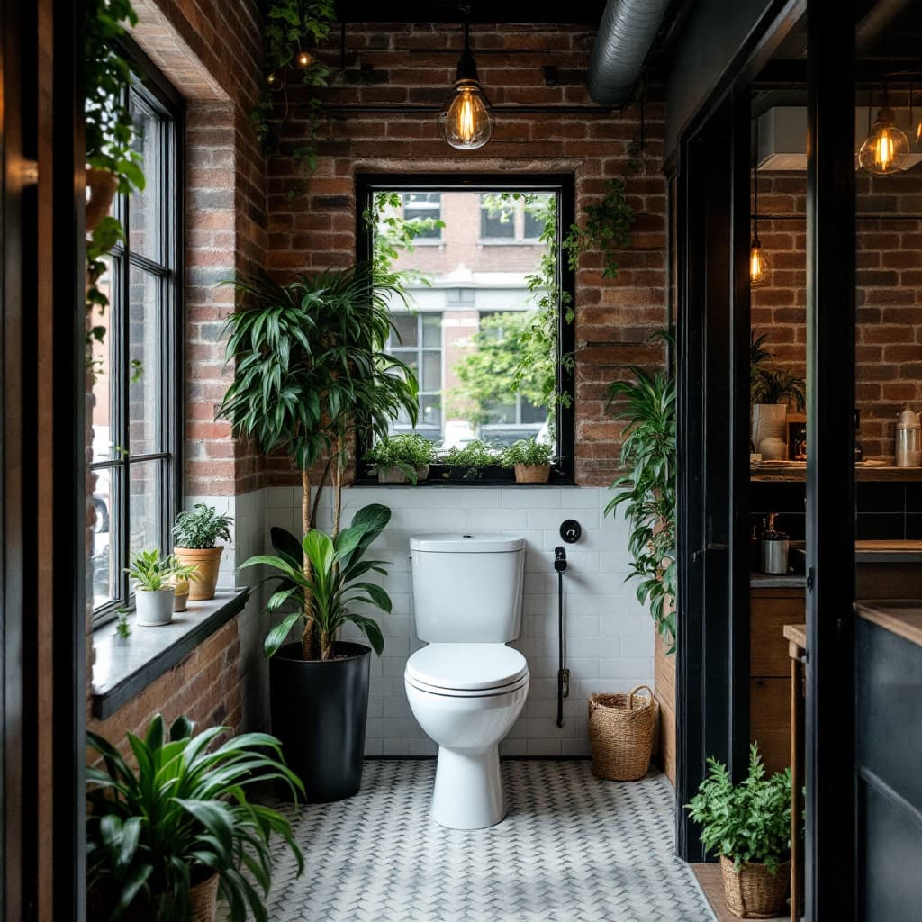 AI generated: A small WC with no windows in a restaurant in New York that serves comfort food. The restaurants' st...