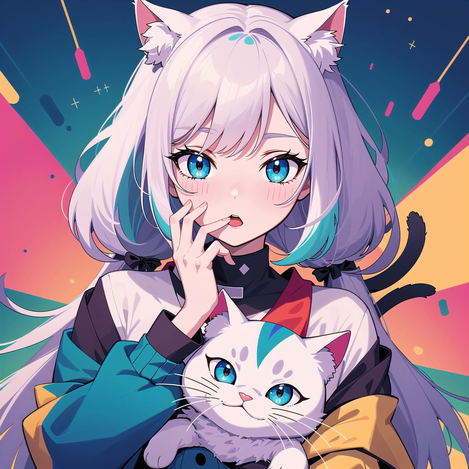 AI generated: cats and girl, (colorful pop cute illustration:1.3), sd