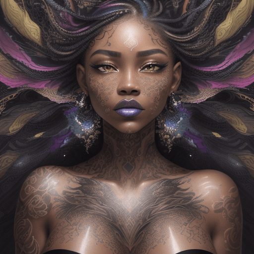 AI generated:  14k masterpiece, liquid ink unfreezing into a whirlwind merging with a gorgeous black women ,random...