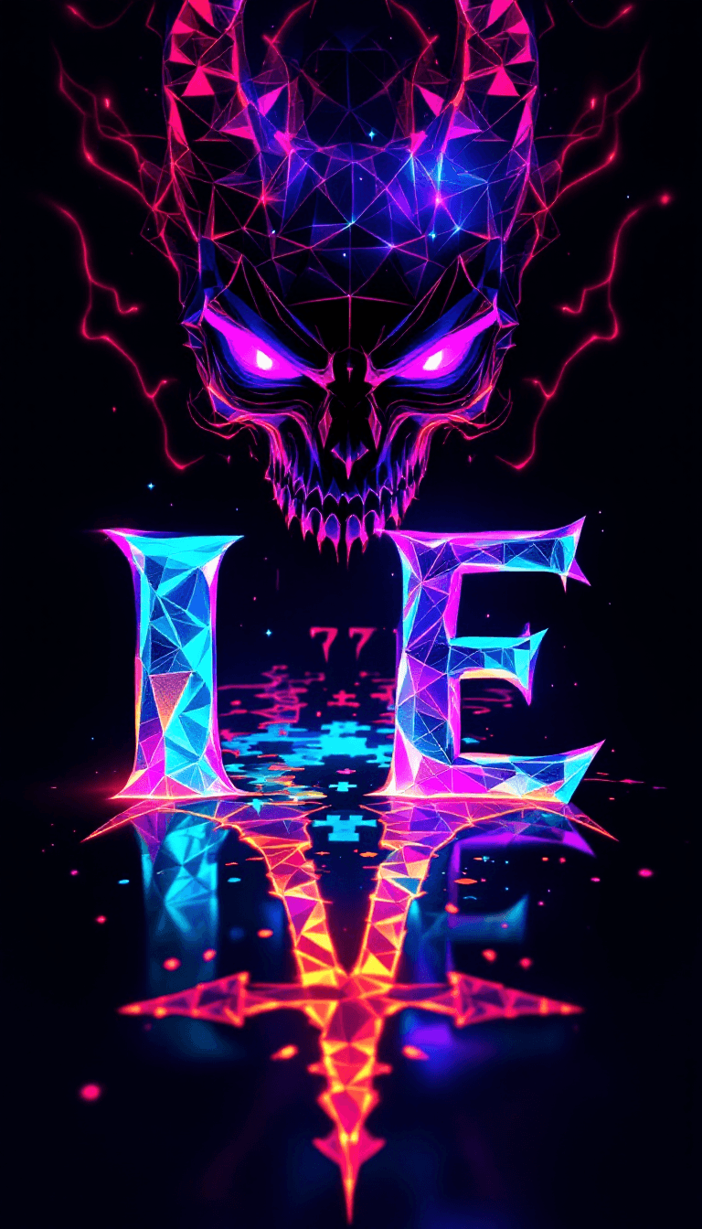 AI generated: A company logo design,psychedelic holographic peaces forming an evil puzzle on the ground ,typograph...