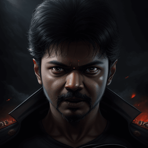 AI generated: Thalapathy Vijay, in dynamic, atmosphere of darkness and horror, dramatic light, highly detailed, pa...
