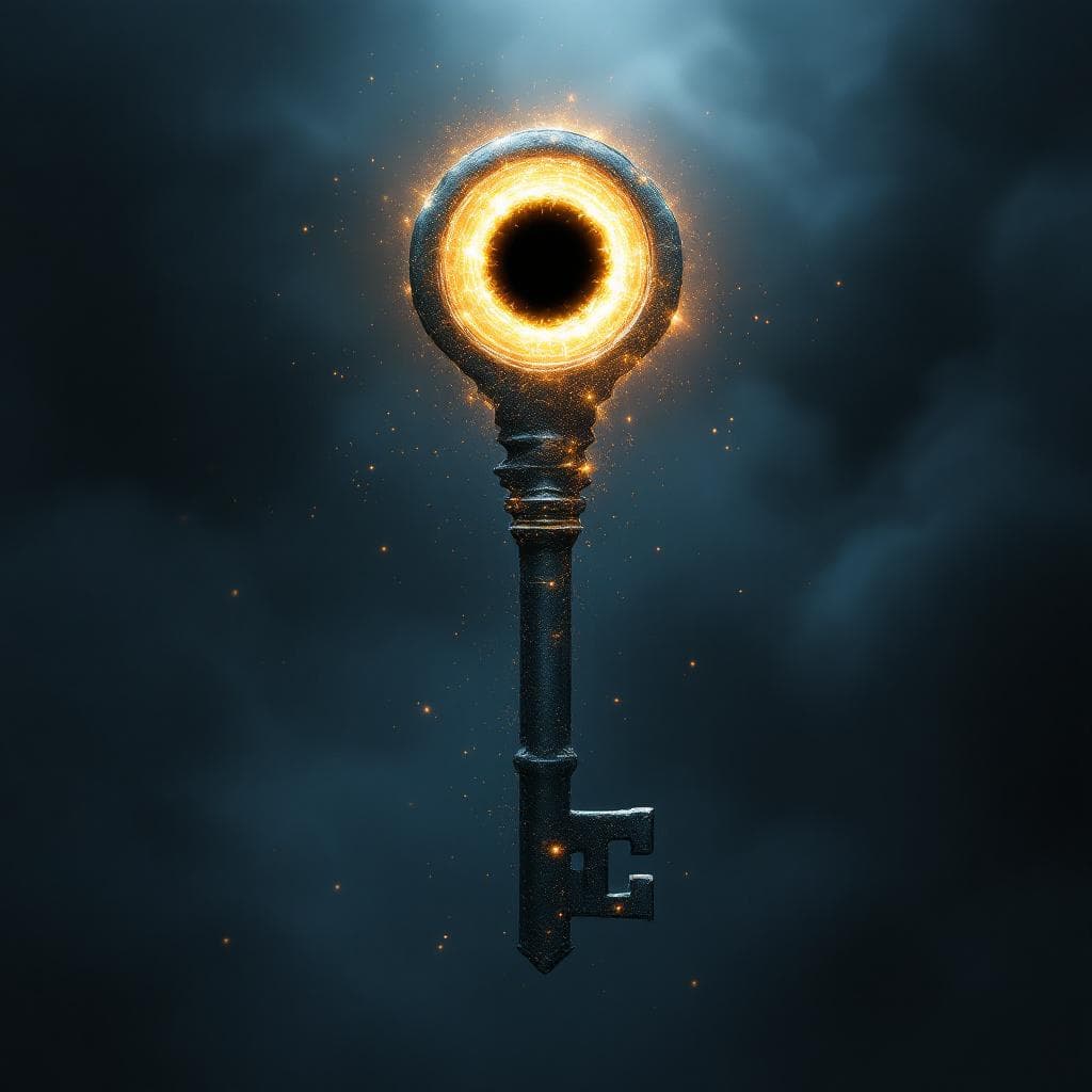 AI generated: Create a key made of Light and energy with a black hole at the hilt  - Light (The Radiance of Percep...