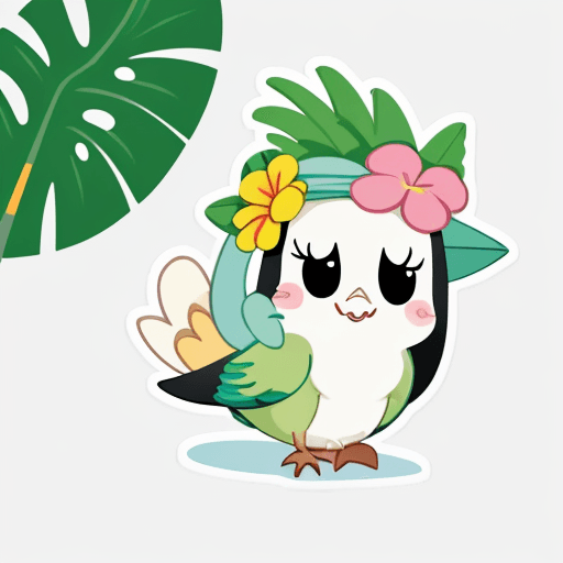 AI generated: a sticker with a cartoon animal holding a flower, cute tropical bird, kawaii cutest sticker ever, ka...