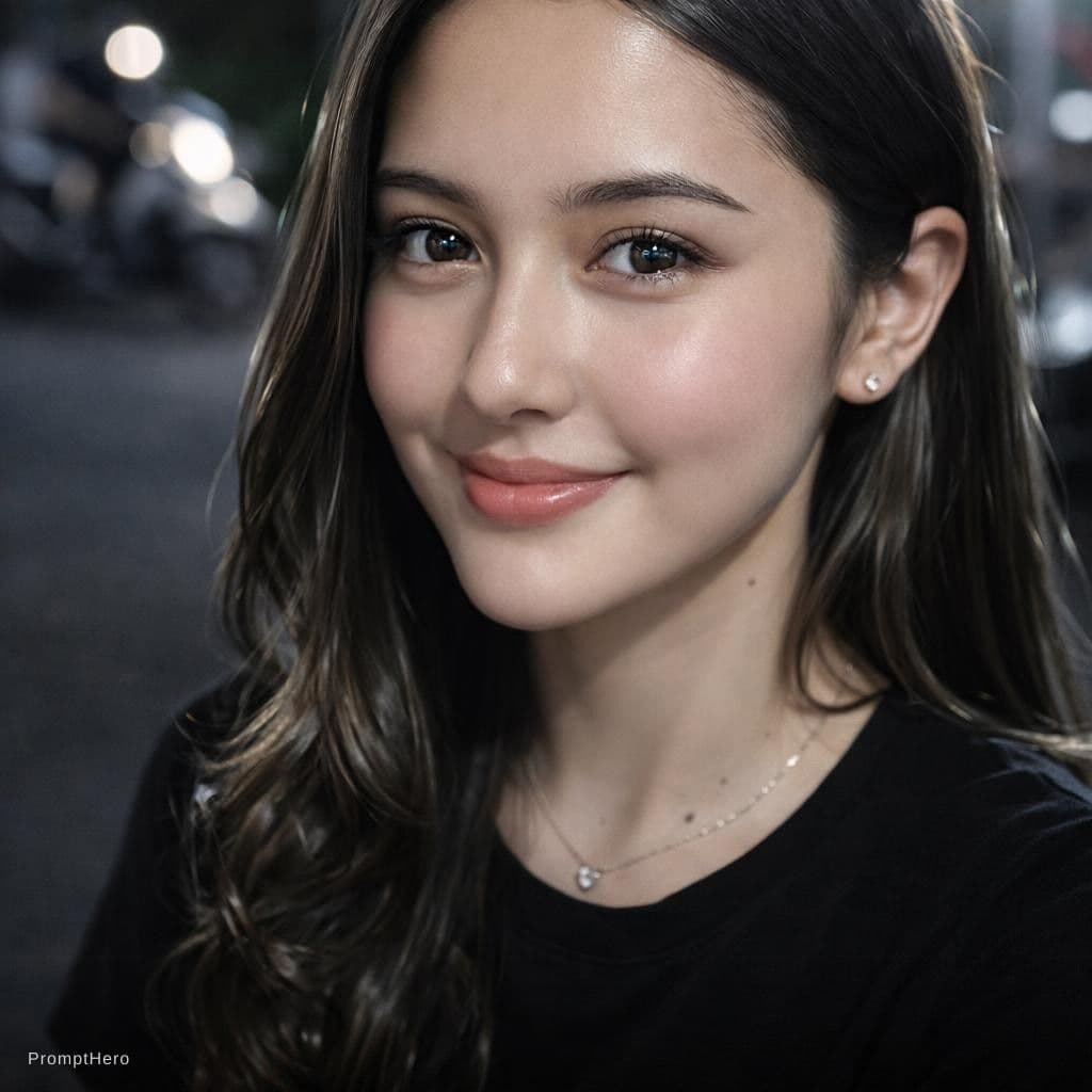 AI generated: woman in a black tshirt, in the style of sterling silver highlights, samyang af 14mm f/2.8 rf, reali...