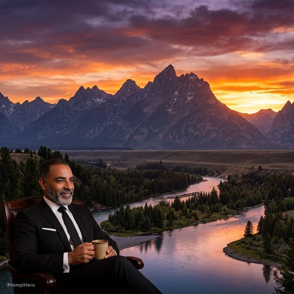 AI generated: A beautiful sunset to mountain 