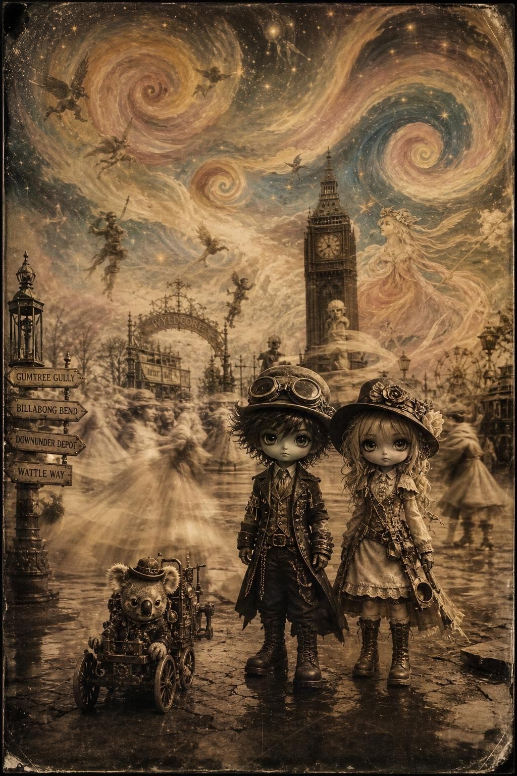 AI generated: In a creative abstract surrealism scene, rendered in the visual language of early Victorian photogra...