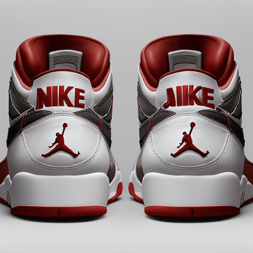AI generated: a pair of nike Air Jordan snipes | white and red | empty background | commercial shot --s 750, make ...